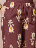 Earthy Tone Printed V-Neck Kurta Set