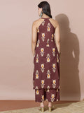 Earthy Tone Printed V-Neck Kurta Set