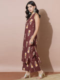 Earthy Tone Printed V-Neck Kurta Set