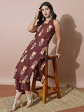 Earthy Tone Printed V-Neck Kurta Set