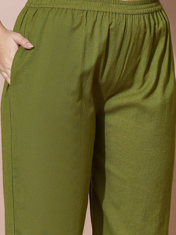 Women'S Green Flex Buttoned Kurta Set