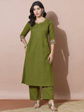 Women'S Green Flex Buttoned Kurta Set