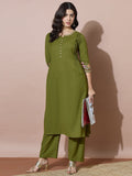 Women'S Green Flex Buttoned Kurta Set