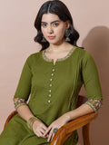 Women'S Green Flex Buttoned Kurta Set