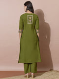 Women'S Green Flex Buttoned Kurta Set