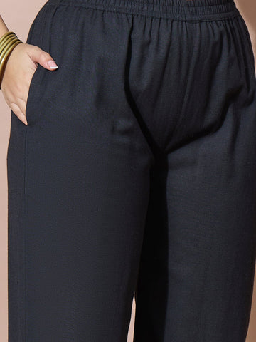 Elegant Black Flared Embroidered Flex Kurta Set