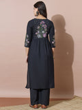 Elegant Black Flared Embroidered Flex Kurta Set