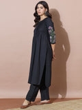 Elegant Black Flared Embroidered Flex Kurta Set