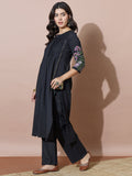 Elegant Black Flared Embroidered Flex Kurta Set