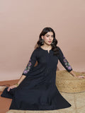 Elegant Black Flared Embroidered Flex Kurta Set