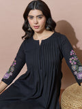 Elegant Black Flared Embroidered Flex Kurta Set