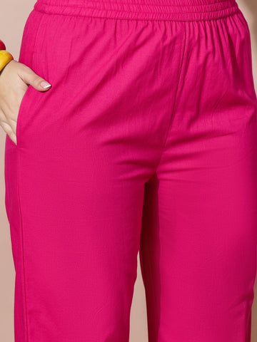 Bright Yellow Straight Kurta With Pink Pants