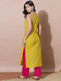 Bright Yellow Straight Kurta With Pink Pants