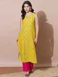 Bright Yellow Straight Kurta With Pink Pants