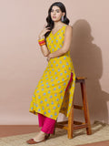 Bright Yellow Straight Kurta With Pink Pants