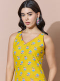 Bright Yellow Straight Kurta With Pink Pants