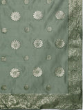 Varanga Green Geometric Woven Texture Straight Kurta Paired With Tonal Bottom And Dupatta