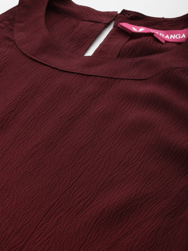 Maroon Halter Neck Anarkali Kurta Paired With Tonal Botom And Tonal Floral Printed Dupatta