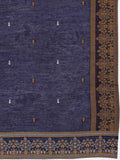 Navy Blue Ethnic Motif Woven Textured Mandarin Collar Straight Kurta Paired With Tonal Solid Bottom And Dupatta