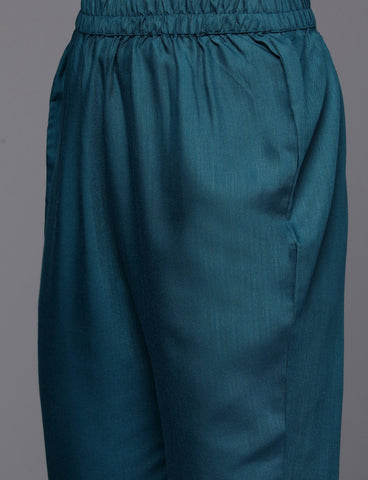 Blue Round Neck Embroidered Yoke Straight Kurta Paired With Tonal Bottom And Dupatta