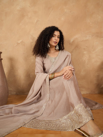 Zari Embroidered Yoke Kurta With Pant And Dupatta