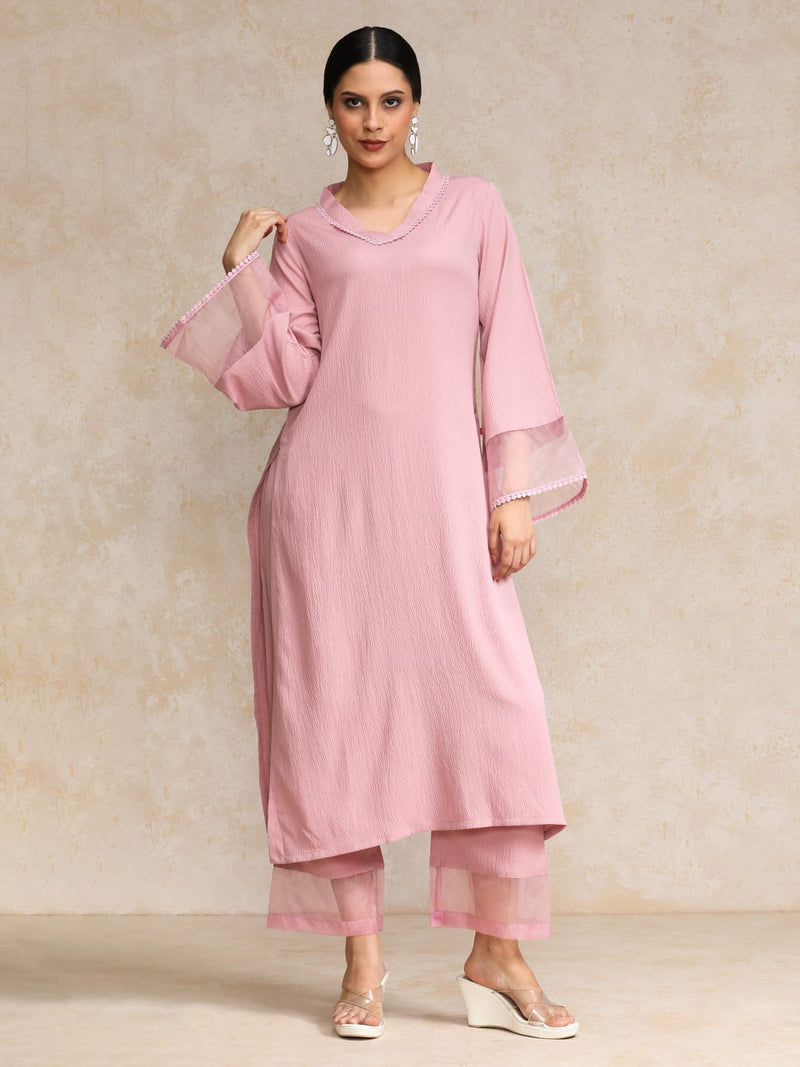 Varanga Women Pink Straight Kurta Paired With Tonal Bottom