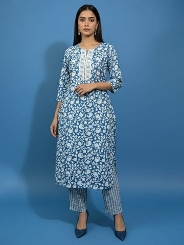 Ethnic Floral Kurta Set With Dupatta