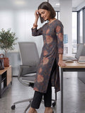 Floral Print Round-Neck Kurta With Regular Pant
