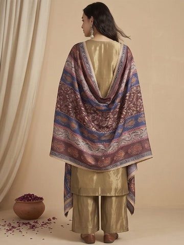 Varanga Women Kurta Set With Intricate Lace Detailing And Solid Ankle-Length Trousers, And Printed Dupatta.