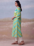 Cotton Striped Printed A-Line Kurta With Solid Trouser