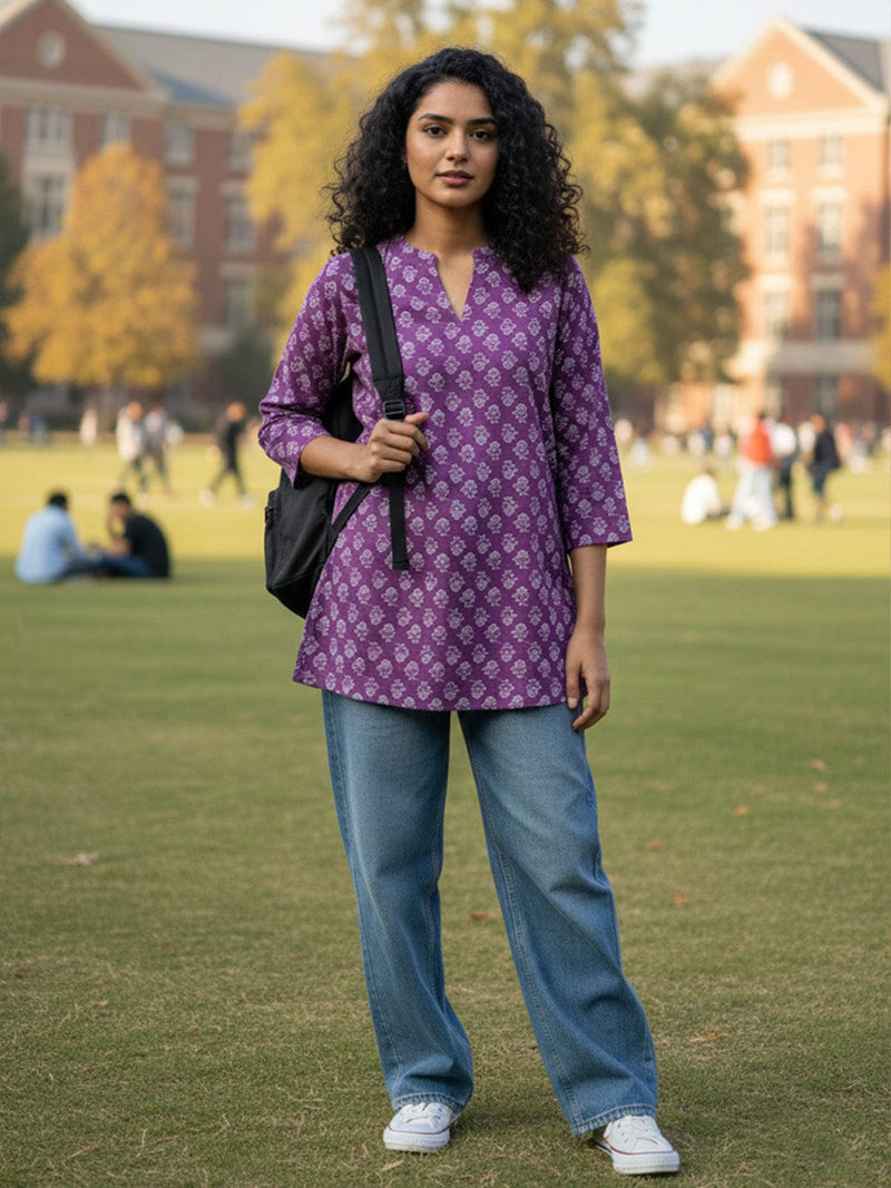 Varanga Soft Purple Buti Print Tunic