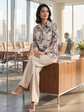 Cream Coloured Slim Collar Long Sleeves Floral Shirt
