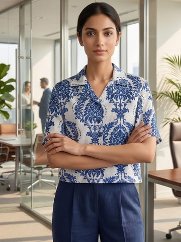 White Coloured Short Sleeves Shirt Collar Top