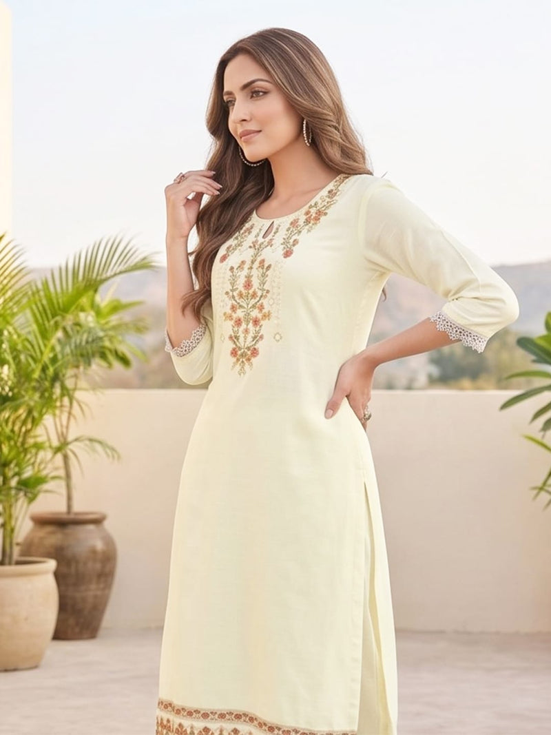Varanga Women Floral Motif Thread Embroidered Yoke Kurta with Trouser & Dupatta