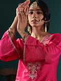 Varanga Women Fuchsia Pink Embroidered Straight Kurta With Bottom And Dupatta