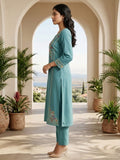Women Floral Embroidered Teal Blue Straight Kurta Set