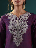 Violet Embroidered Straight Kurta Paired With Tonal Bottom And Dupatta With Four Side Fringes