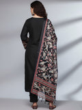 Varanga Women Black Embroidered Kurta Paired With Tonal Bottom And Printed Bhaghalpuri Dupatta