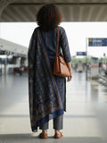 Varanga Women Blue Printed Embroidered Kurta With Bottom And Dupatta