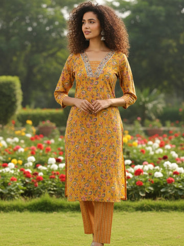 Varanga Ethnic yellow & White Suit Set