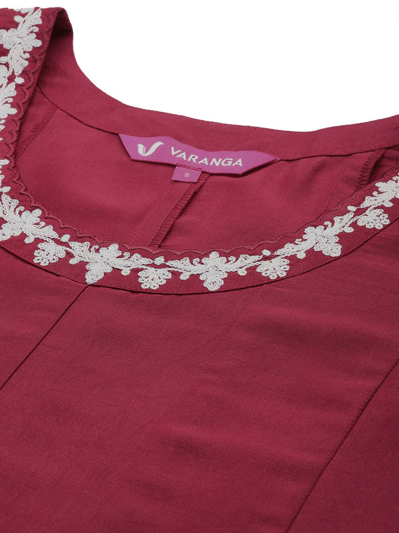 Varanga Women Embroidered Thread Work Anarkali Kurta with Trousers & With Dupatta