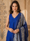 Jaquard V Neck Kurta Set With Dupatta
