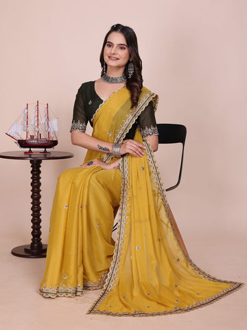 Varanga Embellished Embroidered Poly Chiffon Heavy Work Saree