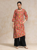 Varanga Women Pink And Yellow Floral Printed Straight Kurta