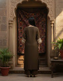 Zari Embroidered Lace Neck Flared Kaftan with Trouser