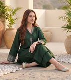 Varanga Women Green Embroidered  Long & Flared Sleeves Kurta With Tonal Bottom