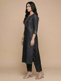 Varanga Women Navy Blue Woven Zari Embroidered Straight Kurta With Bottom And Dupatta