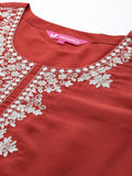 Varanga Women Rust Zari Kurta With Solid Trouser And Dupatta Set