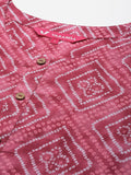 Varanga Women Pink Bandhani Printed Straight Kurta With Three Quarter Sleeves