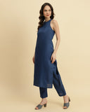 varanga blue women round neck kurta with trousers with dupatta